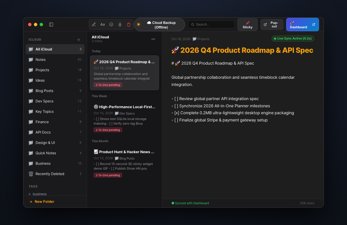MemoPod 3-Pane Pro Interface